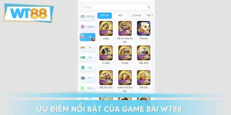 Sảnh game bài WT88 được hàng triệu bet thủ tin tưởng lựa chọn